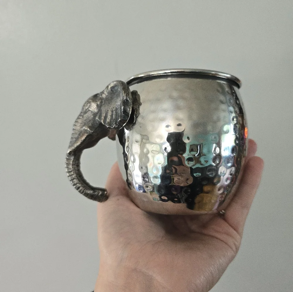 Pier 1 Imports Hammered Metal African Elephant Mug Cup